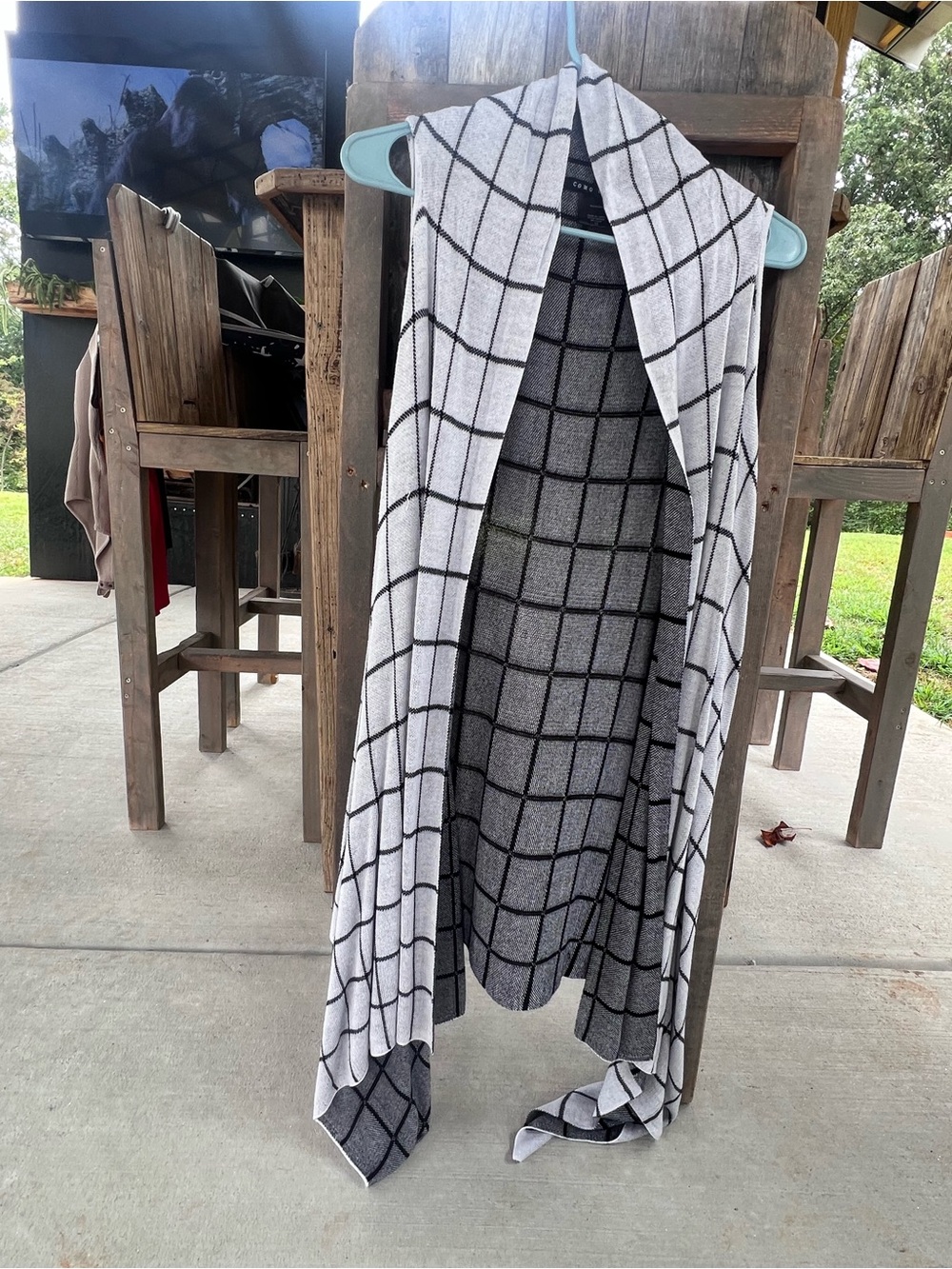 Open-Front Windowpane Drape Cardigan - Gray/Black